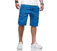 TARAINYA Cargo Kurze Hosen Herren Baumwolle Bermuda Sommer Chino Shorts Hose Herren Tunnelzug Elastische Taille mit 6 Taschen C Leuchtendes Blau XL