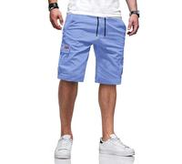 TARAINYA Cargo Kurze Hosen Herren Baumwolle Bermuda Sommer Chino Shorts Hose Herren Tunnelzug Elastische Taille mit 6 Taschen Himmelblau M