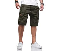 TARAINYA Cargo Kurze Hosen Herren Baumwolle Bermuda Sommer Chino Shorts Hose Herren Tunnelzug Elastische Taille mit 6 Taschen C Dunkelgrün M