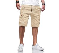 TARAINYA Cargo Kurze Hosen Herren Baumwolle Bermuda Sommer Chino Shorts Hose Herren Tunnelzug Elastische Taille mit 6 Taschen C Aprikose 4XL