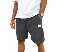 TARAINYA Corduroy Kurze Hosen Herren Baumwolle Kordelzug Casual Shorts Hose Sommer Stretch Freizeitshorts Mit Taschen Grau L