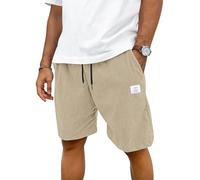 TARAINYA Corduroy Kurze Hosen Herren Baumwolle Kordelzug Casual Shorts Hose Sommer Stretch Freizeitshorts Mit Taschen Hellkhaki 4XL