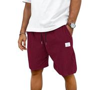 TARAINYA Corduroy Kurze Hosen Herren Baumwolle Kordelzug Casual Shorts Hose Sommer Stretch Freizeitshorts Mit Taschen Weinrot L