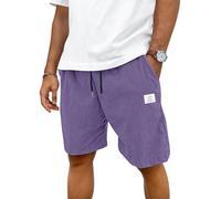 TARAINYA Corduroy Kurze Hosen Herren Baumwolle Kordelzug Casual Shorts Hose Sommer Stretch Freizeitshorts Mit Taschen Lila 3XL