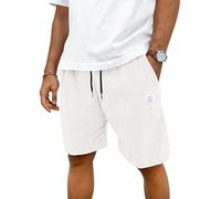 TARAINYA Corduroy Kurze Hosen Herren Baumwolle Kordelzug Casual Shorts Hose Sommer Stretch Freizeitshorts Mit Taschen Weiß 4XL