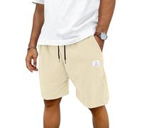 TARAINYA Corduroy Kurze Hosen Herren Baumwolle Kordelzug Casual Shorts Hose Sommer Stretch Freizeitshorts Mit Taschen Beige 5XL