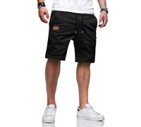TARAINYA Kurze Hosen Herren Baumwolle Casual Shorts Herren Tunnelzug Elastische Sommer Chino mit Taschen Schwarz XL