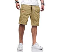 TARAINYA Kurze Hosen Herren Baumwolle Casual Shorts Herren Tunnelzug Elastische Sommer Chino mit Taschen Hellkhaki M