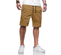 TARAINYA Kurze Hosen Herren Baumwolle Casual Shorts Herren Tunnelzug Elastische Sommer Chino mit Taschen Braun L