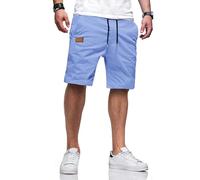 TARAINYA Kurze Hosen Herren Baumwolle Casual Shorts Herren Tunnelzug Elastische Sommer Chino mit Taschen Blau 2XL