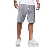 TARAINYA Kurze Hosen Herren Baumwolle Leinen mit Gummizug Freizeithose Casual Shorts Sommer Leicht mit Taschen Grau L
