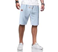 TARAINYA Kurze Hosen Herren Baumwolle Leinen mit Gummizug Freizeithose Casual Shorts Sommer Leicht mit Taschen Himmelblau L