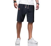 TARAINYA Kurze Hosen Herren Baumwolle Leinen mit Gummizug Freizeithose Casual Shorts Sommer Leicht mit Taschen Navy blau 2XL