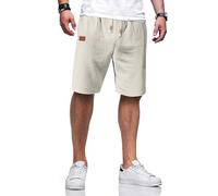 TARAINYA Kurze Hosen Herren Baumwolle Leinen mit Gummizug Freizeithose Shorts Herren Sommer Casual Leicht mit Taschen B Beige M