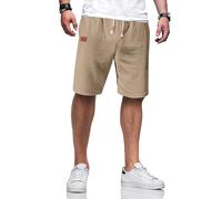 TARAINYA Kurze Hosen Herren Baumwolle Leinen mit Gummizug Freizeithose Shorts Herren Sommer Casual Leicht mit Taschen C Dunkelkhaki XXL
