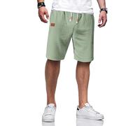 TARAINYA Kurze Hosen Herren Baumwolle Leinen mit Gummizug Freizeithose Shorts Herren Sommer Casual Leicht mit Taschen Grün XXL