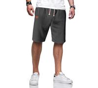 TARAINYA Kurze Hosen Herren Baumwolle Leinen mit Gummizug Freizeithose Shorts Herren Sommer Casual Leicht mit Taschen C Dunkelgrau L