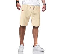 TARAINYA Kurze Hosen Herren Baumwolle Leinen mit Gummizug Freizeithose Shorts Herren Sommer Casual Leicht mit Taschen Aprikose 3XL