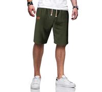 TARAINYA Kurze Hosen Herren Baumwolle Leinen mit Gummizug Freizeithose Shorts Herren Sommer Casual Leicht mit Taschen Armeegrüne L