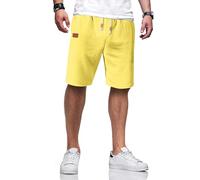 TARAINYA Kurze Hosen Herren Baumwolle Leinen mit Gummizug Freizeithose Shorts Herren Sommer Casual Leicht mit Taschen Gelb L