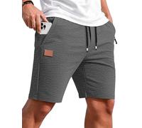 TARAINYA Sporthose Herren Kurz Zipper Baumwolle Kurze Hosen Shorts Sommer Sport Elastische Taille Kordelzug Stretch Mit Taschen Grau 3XL