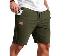 TARAINYA Sporthose Herren Kurz Zipper Baumwolle Kurze Hosen Shorts Sommer Sport Elastische Taille Kordelzug Stretch Mit Taschen Armeegrün XL