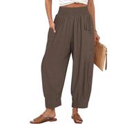 Tarse Damen-Leinen-Boho-Hose, Sommer, lässig, locker, hohe Taille, Cargo-Lounge, Haremshose 2025, Strand, Reisen, Urlaub, Outfits, Dark Coffee, XX-Large