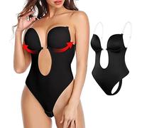 TARSHYRY Damen-Shapewear mit Tiefem V-Ausschnitt, Rückenfrei, Transparenter Schultergurt, Fitness-Body (XL)