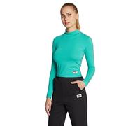 Tarsia Cropped Turtle Neck Long Sleeve Shirt-Billiard-L