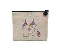 Tasche aus Leinen - Geburtstag Kinder Feier Geschenkidee Geburtstag Französisches Geschenk Jahre 1-10 - Kosmetiktasche aus Leinen in Leinenoptik - Kulturbeutel - Geldbörse, Einhorn 10, 15 x 10 cm,