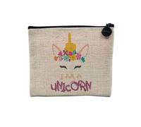 Tasche aus Leinen - Kollektion Witz Humor Wortspiele Jahrgang Geschenkidee Lustig - Kosmetiktasche aus Leinen in Leinenoptik - Kulturbeutel - Geldbörse, Einhorn, 15 x 10 cm, Kosmetiktasche