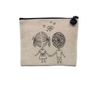 Tasche aus Leinen - Love Zeichnung Paar, das sich an der Hand hält, Herz, Illustration Valentinstag - Kosmetiktasche aus Segeltuch in Leinenoptik - Geldbörse - 15 x 10 cm, leinen, 15 x 10 cm,