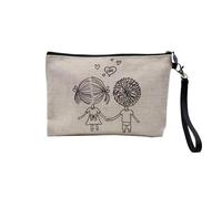 Tasche aus Leinen - Love Zeichnung Paar, das sich an der Hand hält, Herz, Illustration Valentinstag - Kosmetiktasche aus Segeltuch in Leinenoptik - Geldbörse - 15 x 10 cm, leinen, 23.5 x 15 cm,