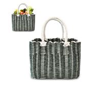 Tasche Einkaufskorb Geflochten, Korbtasche Handtasche, Strandtasche Stroh Kunststoff Shopper, Boho Basttaschen Damen Sommer, Wasserdicht Einkaufstasche (Grün)