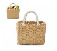 Tasche Einkaufskorb Geflochten, Korbtasche Handtasche, Strandtasche Stroh Kunststoff Shopper, Boho Basttaschen Damen Sommer, Wasserdicht Einkaufstasche (Beige)