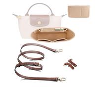 Taschen-Organizer & Schultergurt für Longchamp Mini, Filz Geldbörsen-Organizer mit Mehreren Taschen, No-Punch Längenverstellbarer Schultergurt für Longchamp Mini Kleine Tragetasche (Beige&Braun)