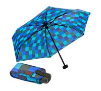 Taschenregenschirm EUROSCHIRM "Dainty, Karo blau grün", Damen, blau (blaukariert), Bezug: 100% Polyester, kariert, Regenschirme, kariert, besonders leicht, super flach und extra klein (64276638-0) bla