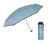 Taschenschirm Regenschirm Kompakt für Damen Frauen - Minischirm Super Klein Klappbar Mädchen mit Manueller Öffnung - Damenschirm Schirm mit Etui - Durchmesser 90 cm - Perletti (Tweed Blau)