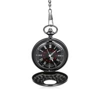 Taschenuhr mit Kette und Deckel Schwarz, Römisch Arabisch, Metall, Retro | Dicke Kette, Zwei Anzeigen, Leicht Ablesbar, für Weste oder Gürtel, Weihnachten Party, Geschenkidee