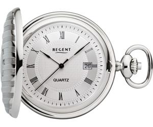 Taschenuhr REGENT "P733-19497740", silber (edelstahlfarben), Taschenuhren, Damen, Taschenuhr, Quarzuhr, Herrenuhr, Datum, Acrylglas, Geschenkidee (52406353-0) edelstahlfarben