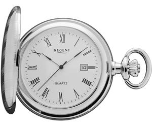Taschenuhr REGENT "P737-19527740", silber (edelstahlfarben), Taschenuhren, Damen, Taschenuhr, Quarzuhr, Herrenuhr, Datum, Acrylglas, Geschenkidee (25391960-0) edelstahlfarben