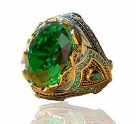 TASHILONG Smaragdstein Herren Silberring 925 Silber Smaragd Edelstein Ring Handgefertigte Gravur Türkischer Silberring mit Smaragd Stein, 12, Glas, Grün