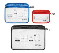 Tatonka Kulturbeutel Zip Flight Bag Set (3 Stück A4 / A5 / A6) - Transparente Beutel zur Mitnahme von Flüssigkeiten im Flugzeug-Handgepäck (red/Blue/Black)