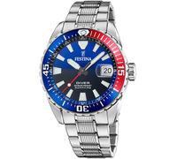 Taucheruhr FESTINA "The Originals/Diver", silber (silberfarben, blau, rot), Armbanduhren, Herren, Armbanduhr,Quarzuhr,Herrenuhr,bis 20 bar wasserdicht, Edelstahlarmband (94761656-0) silberfarben, blau