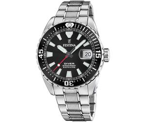 Taucheruhr FESTINA "The Originals/Diver", silber (silberfarben, schwarz), Armbanduhren, Herren, Taucheruhr, Armbanduhr,Quarzuhr,Herrenuhr,bis 20 bar wasserdicht, Edelstahlarmband (53390967-0)