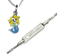 Taufset : Silber Anhänger Sternzeichen Jungfrau mit Venezianer-Kette + Babyarmband - Taufarmband ID mit SOFORTGRAVUR +VORSCHAU: Gravur des Vornamens inklusive. Armband13 - 15 cm: Figaro-Glieder. Beide Teile Sterling Silber 925 gestempelt
