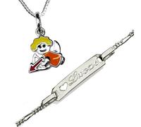 Taufset : Silber Anhänger Sternzeichen Schütze mit Venezianer-Kette + Babyarmband - Taufarmband ID mit SOFORTGRAVUR + VORSCHAU: Gravur des Vornamens inklusive. Armband 13 bis 15 cm: Figaro-Glieder. Beide Teile Sterling Silber 925 gestempelt