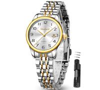 Taxau Damenuhr Silber Gold Edelstahl wasserdichte Damenuhr Bicolor Luxus Mit Datum Klassisch Damenuhren GüNstig Analog Elegante Uhr Damen Silber Frauen Uhren Quarz White Womens Watch