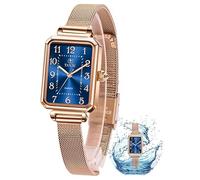Taxau Damenuhr Uhr Damen Uhren Damen Blaues Quadratisches Zifferblatt Kompakt Damen Armbanduhr Einstellbar Anspruchsvoll Damenuhren Roségold Netzgürtel Luxus Damen Uhr Wasserdichtes Quarzwerk