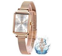 Taxau Damenuhr Uhr Damen UhrenWeißes Quadratisches Zifferblatt Kompakt Wasserdichtes Quarzwerk Women Watch Damenuhren Roségold Netzgürtel Damenuhr Damen Armbanduhr Einstellbar Anspruchsvoll